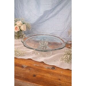 Vintage Clear Glass Cake Stand with Floral Embossed Design